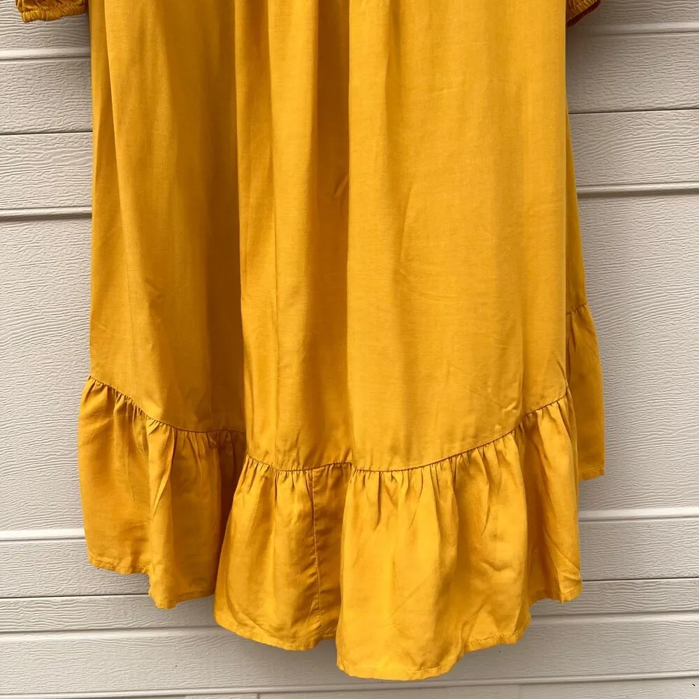 Jodifl Floral Embroidered High Low Flowy Dress Size Large Golden Yellow - Image 8