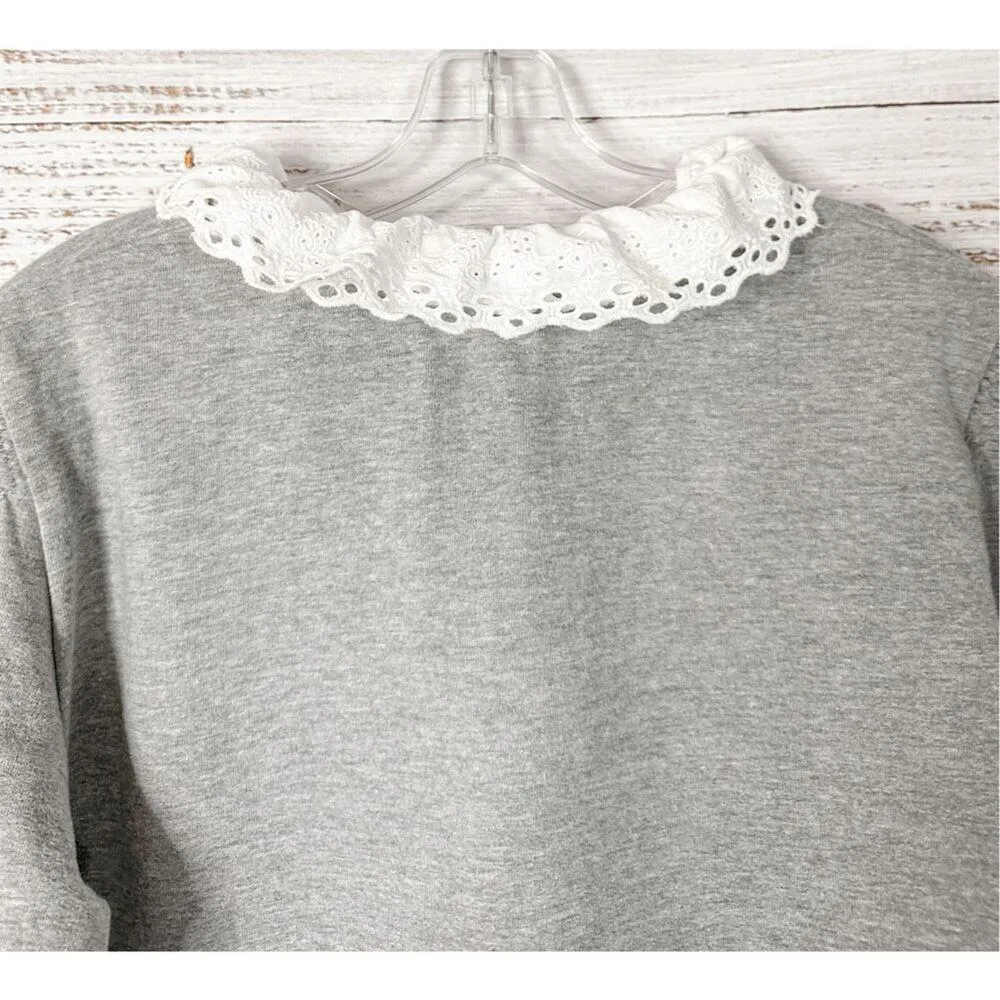 Manoush Womens Eyelet Collar Bow Long Sleeve Cropped Sweatshirt Gray Size Medium - Image 9