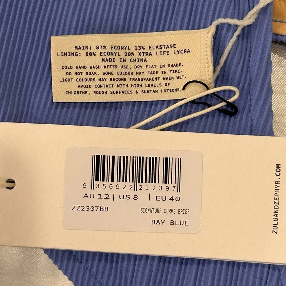 Zulu And Zephyr Signature Curve Brief Bikini Bottom High Cut Bay Blue Size 8 New - Image 7