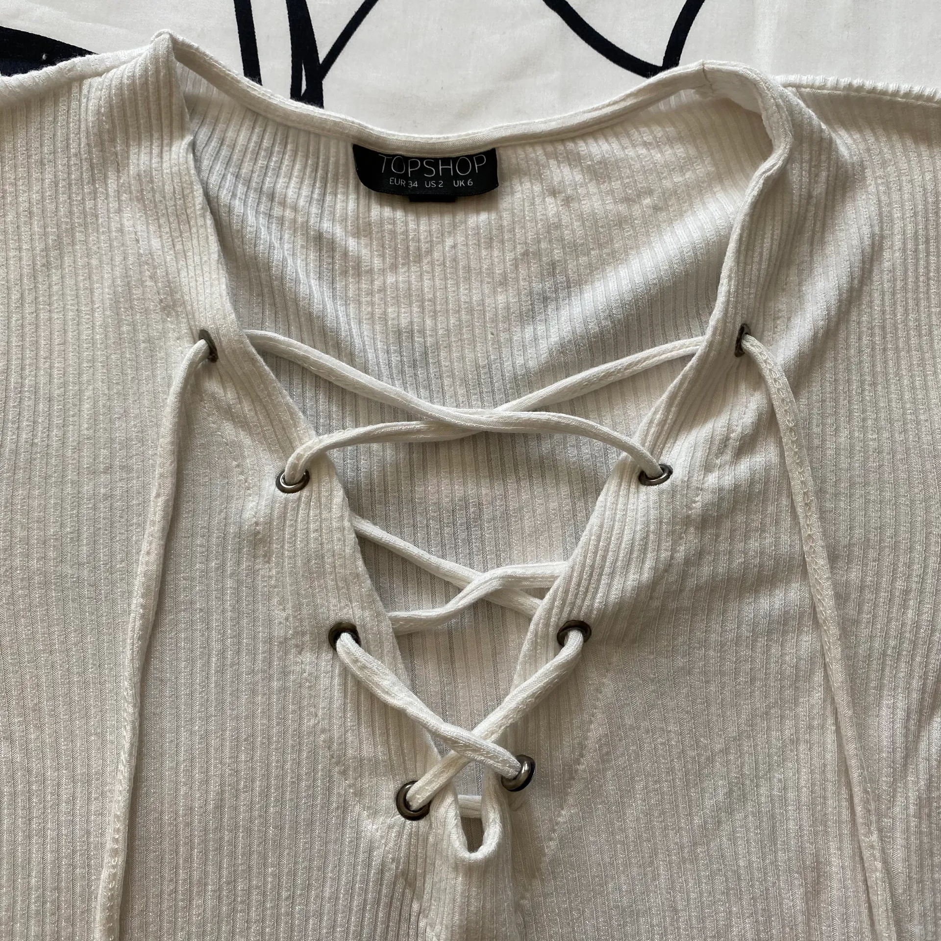 Ribbed White Lace Up Top - Image 4