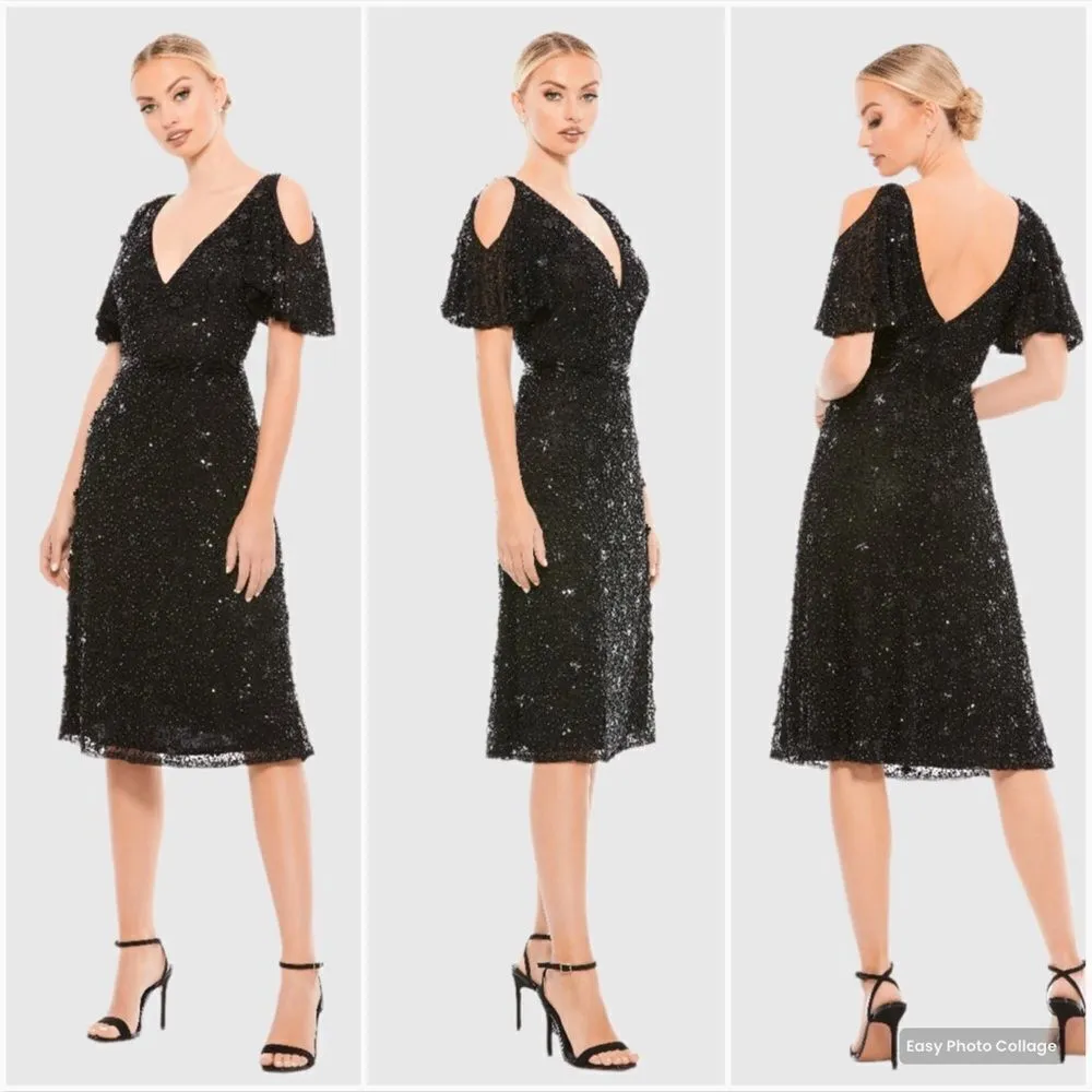 Mac Duggal 4988 Womens Pearl Embellished Drop Shoulder Dress - Image 3