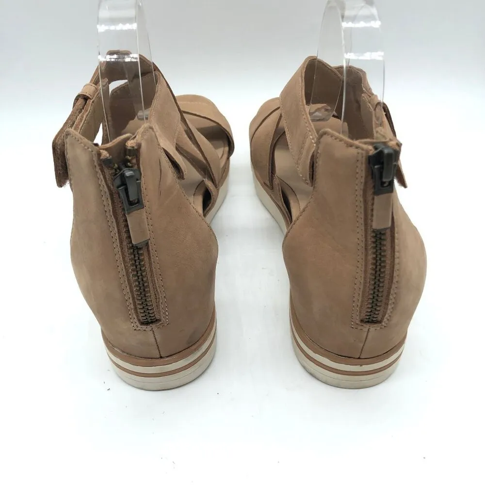 Eileen Fisher Womens Tan Nubuck Platform Sandals With Crisscross Straps Size 10 - Image 7