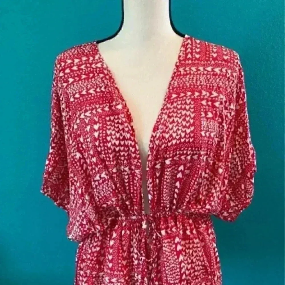 Victoria’s Secret red hearts swim cover up shirt - Image 3