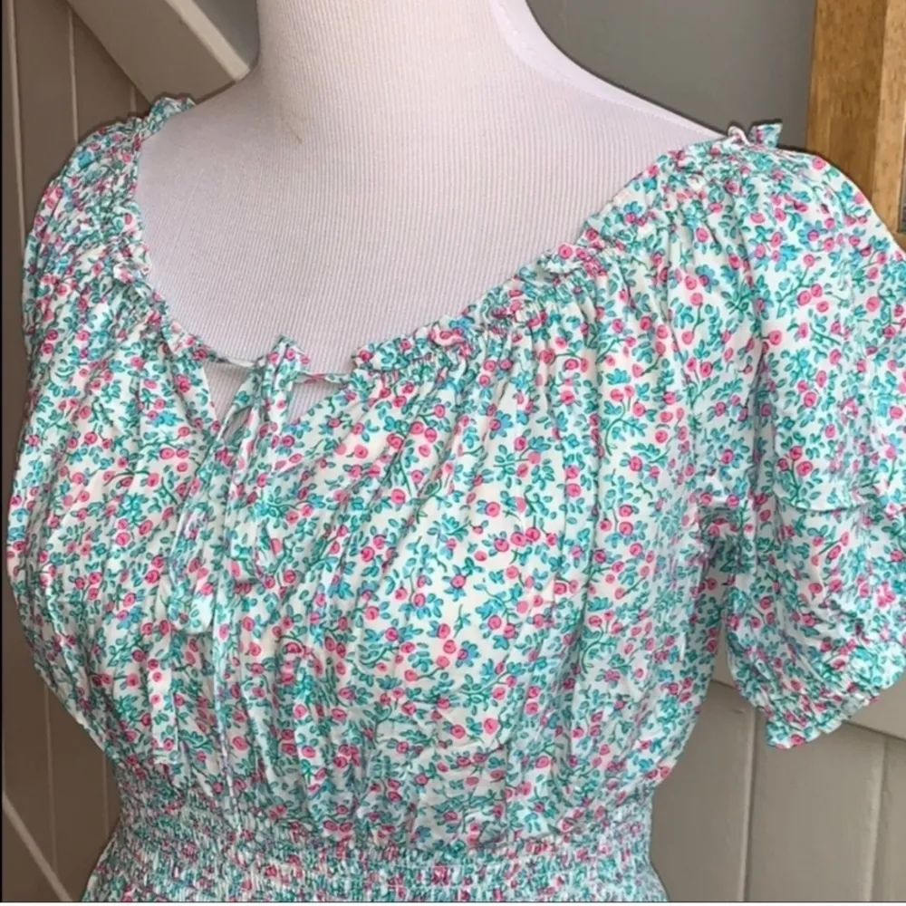 NWT J.Crew Puff-sleeve Midi in Ivory Larkspur Pink Smocked Tiered Dress 2 - Image 7