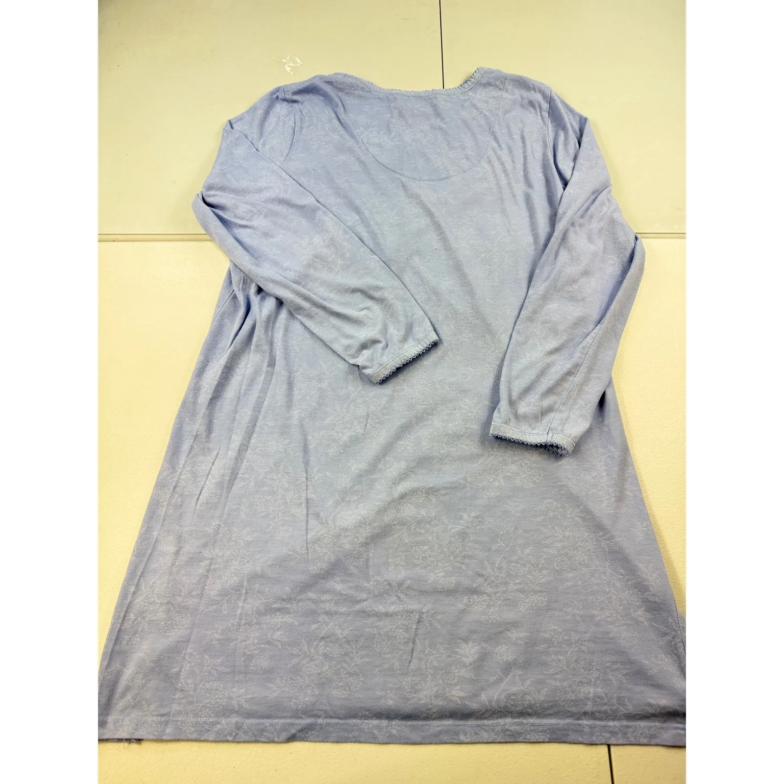 Carole Hochman Nightgown Long Sleeve Blue Floral Knit Henley Sleepwear Womens L Size L - Image 2