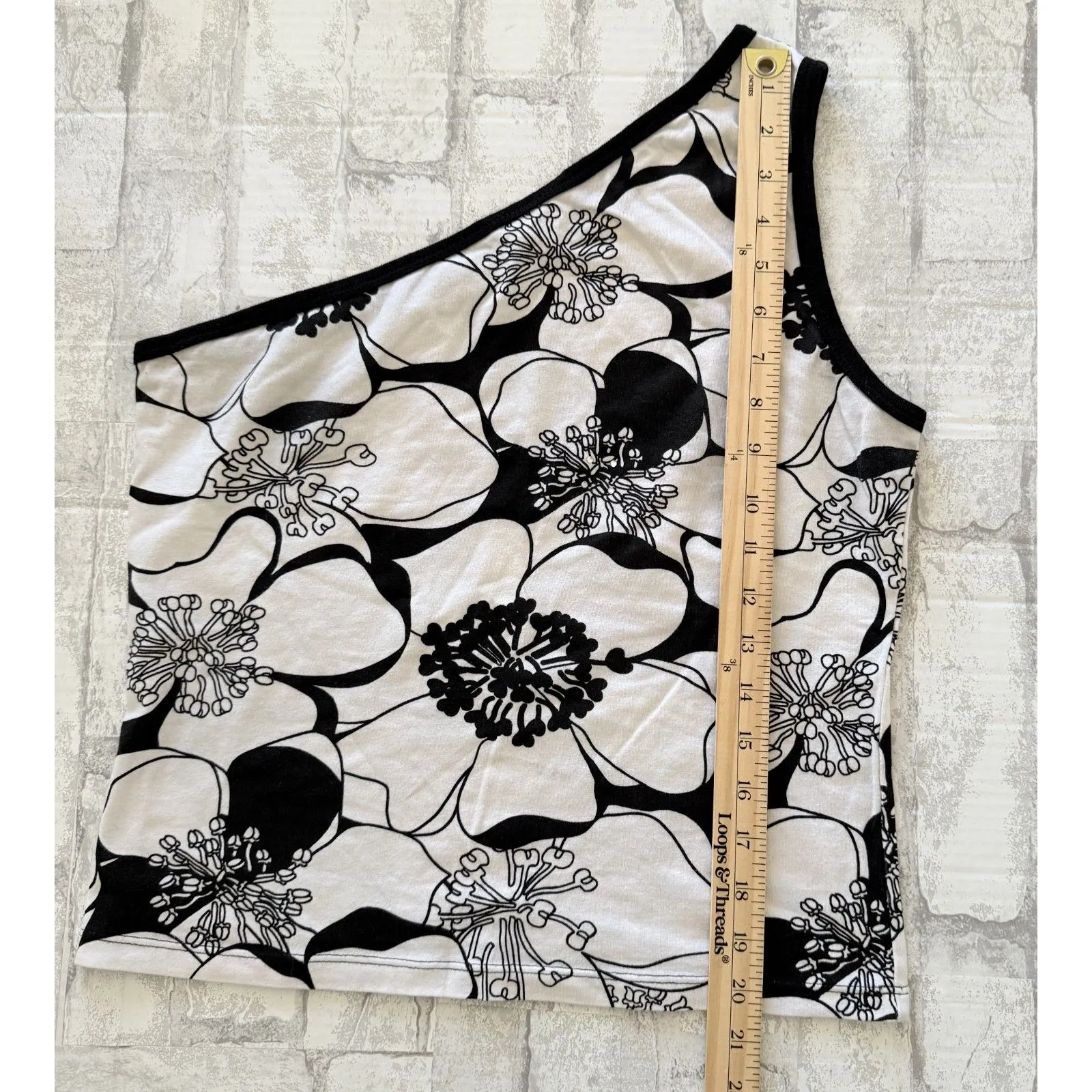 MKM Vintage Y2K Edgy Black & White One Shoulder Stretchy Graphic Crop Top - Image 6