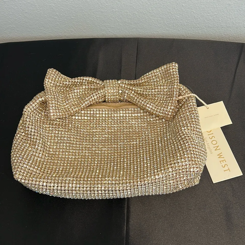 Madison West | Gold Rhinestone Embellished Hobo Bag w/ Bow ✨ - Image 7