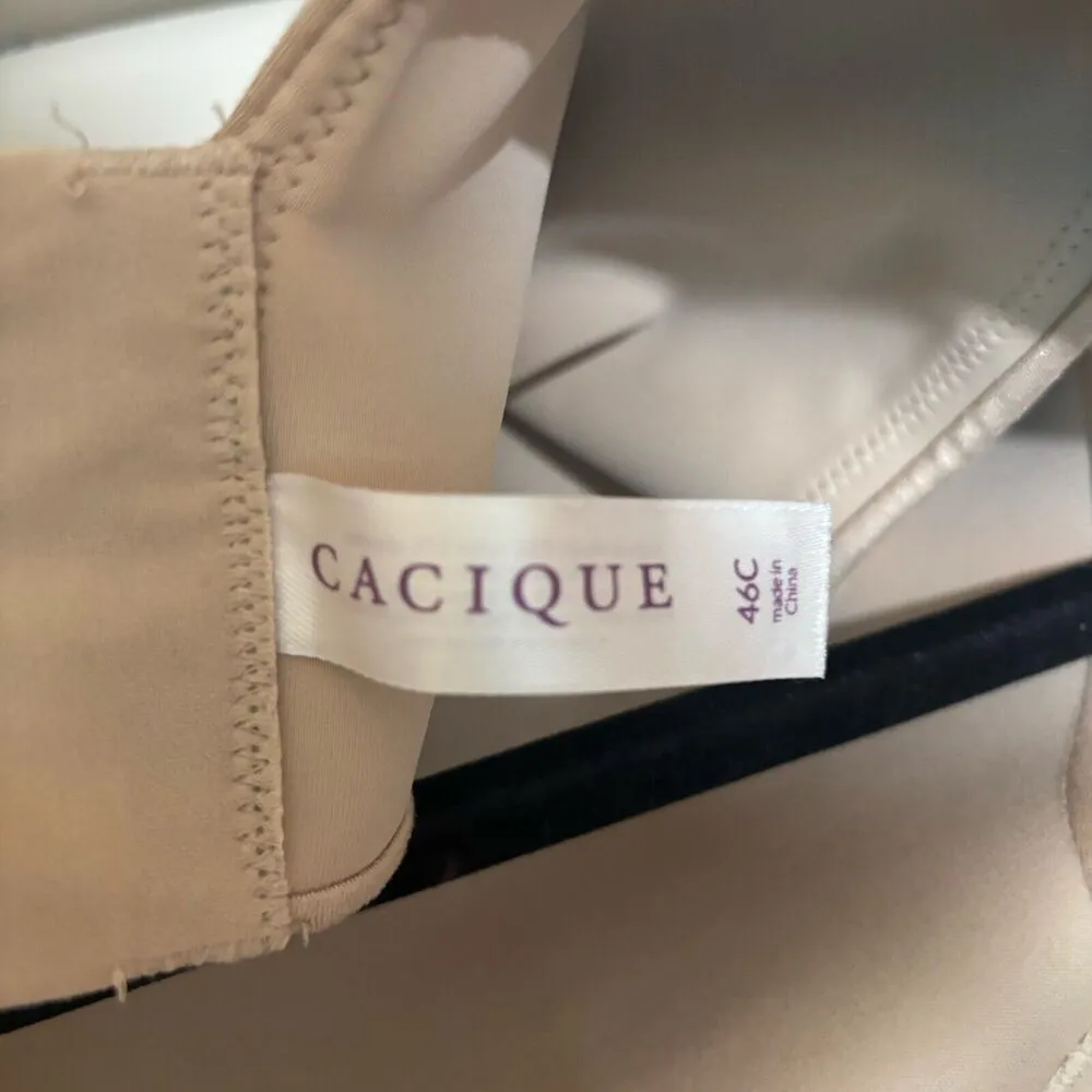 Cacique Lane Bryant Back Smoothing Balconette Bra Womens 46C Beige Underwire - Image 4