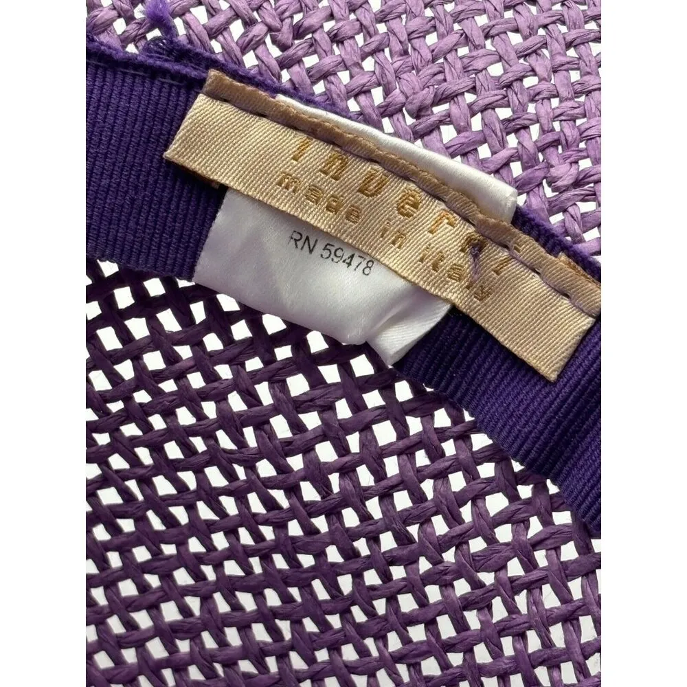Inverni Hat Purple Raffia Flower Trim Sun Beach Garden Party Floppy Italy - Image 7