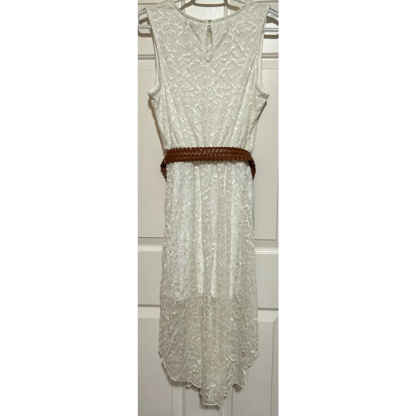 As U Wish‎ Women's Hi Low Wrap Sleeveless White Dress w/Brown Dress Size L - Image 2