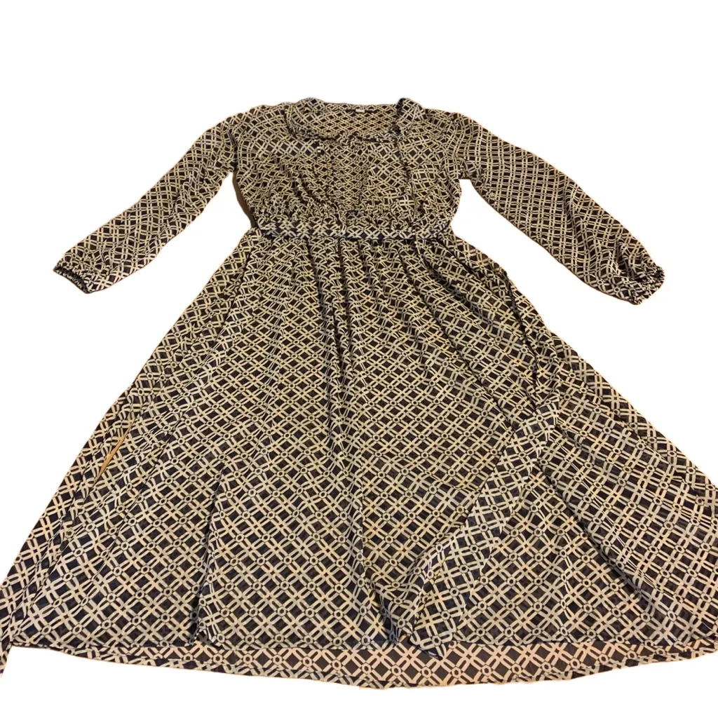 TOMMY HILFIGER TAN & BLUE GEOMETRIC PRINT SHEER SHIRT DRESS (8) - Image 11