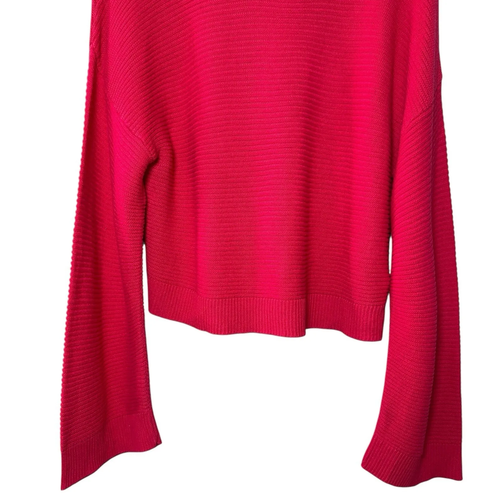 BCBGeneration Pink Cropped Flare Sleeve Sweater L Women's Coquette Bold‎ Basic - Image 7