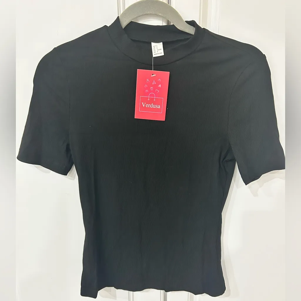 NWT Verdusa Women's Casual Black Mock Neck Short Sleeve Size Small - Image 3