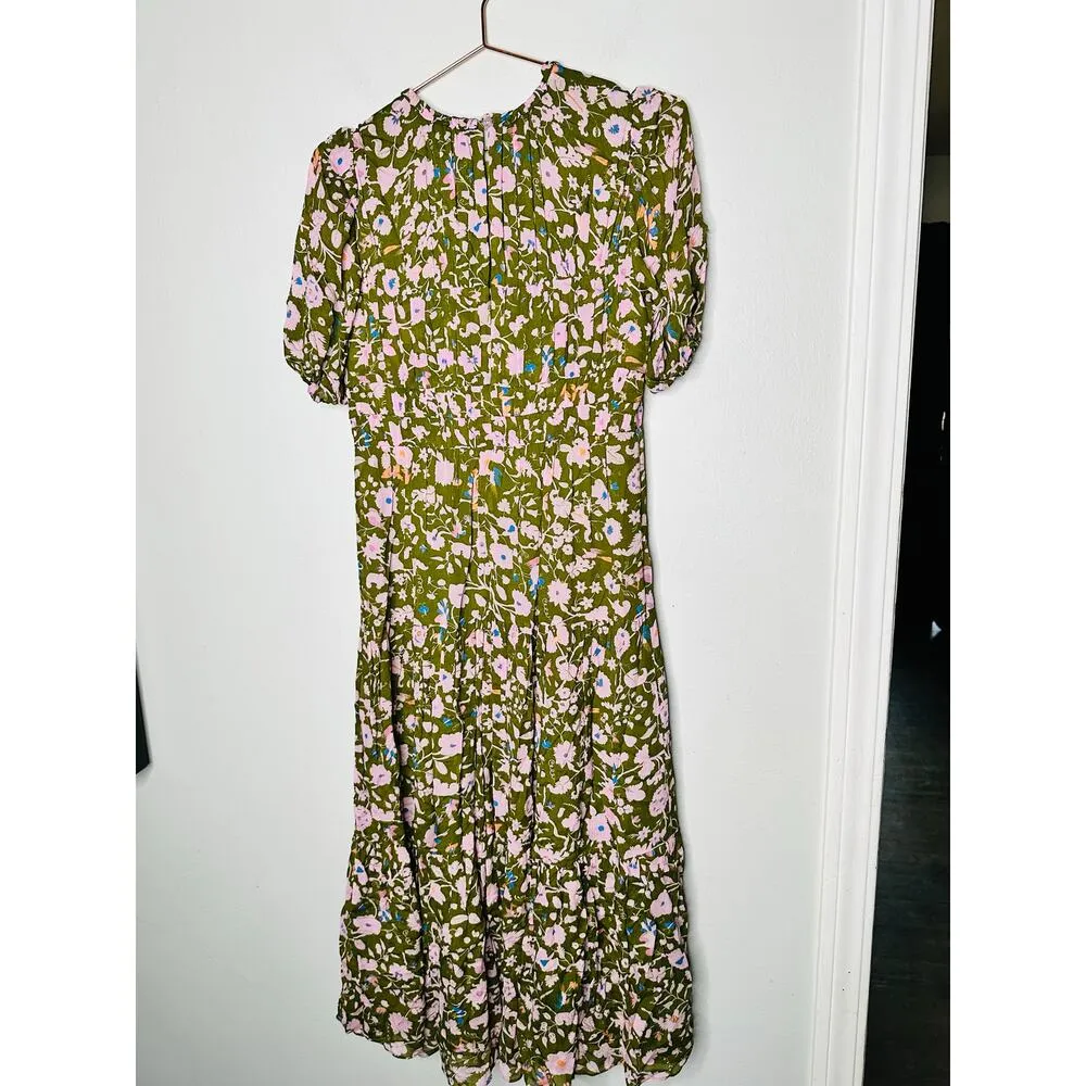DIANE VON FURSTENBERG Green Pink Floral Blossom Crewneck Midi Dress Size 6 - Image 6