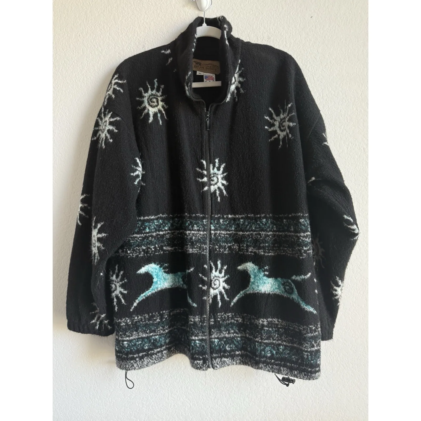 VTG Bear Ridge Outfitters Women's XL Full Zip Jacket Native Fleece Western USA Black - Image 7