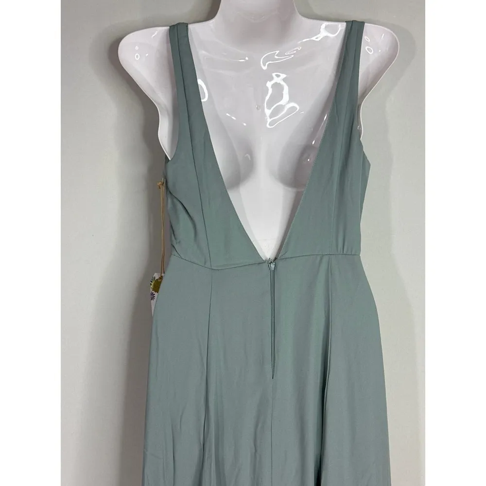 Show Me Your Mumu Jenn Maxi‎ Dress in Silver Sage Crisp Blue V Neck| XXS | NWT - Image 8