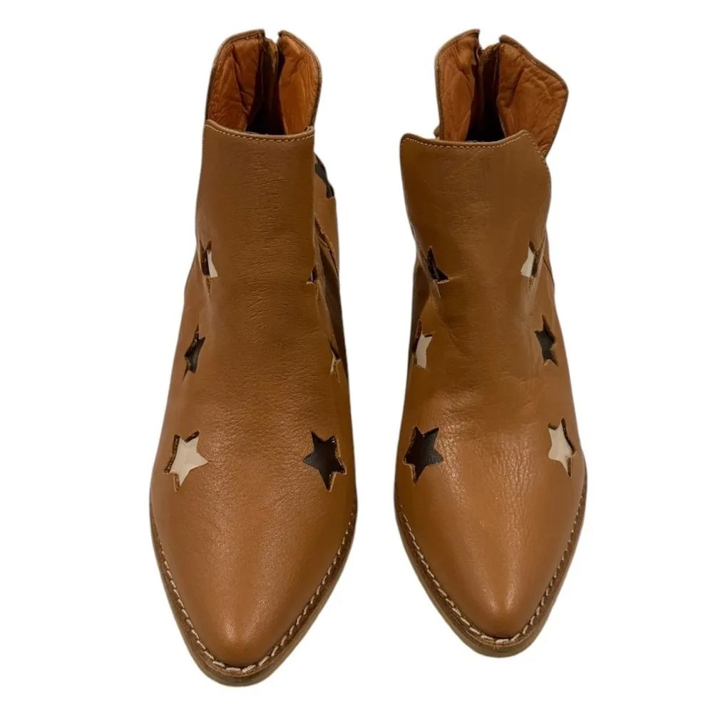 SILVIA COBOS Shoot For The Moon Brown Tan Leather Ankle Boots Size 7 - Image 6