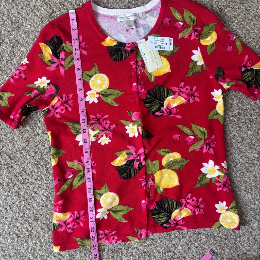 Christopher & Banks Red Floral Cardigan - Image 4