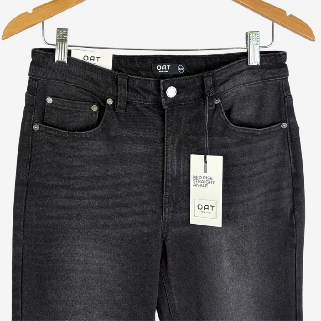 OAT New York Ankle Jeans 6/28 Mid Rise Straight Leg Black Denim Stretch - Image 2