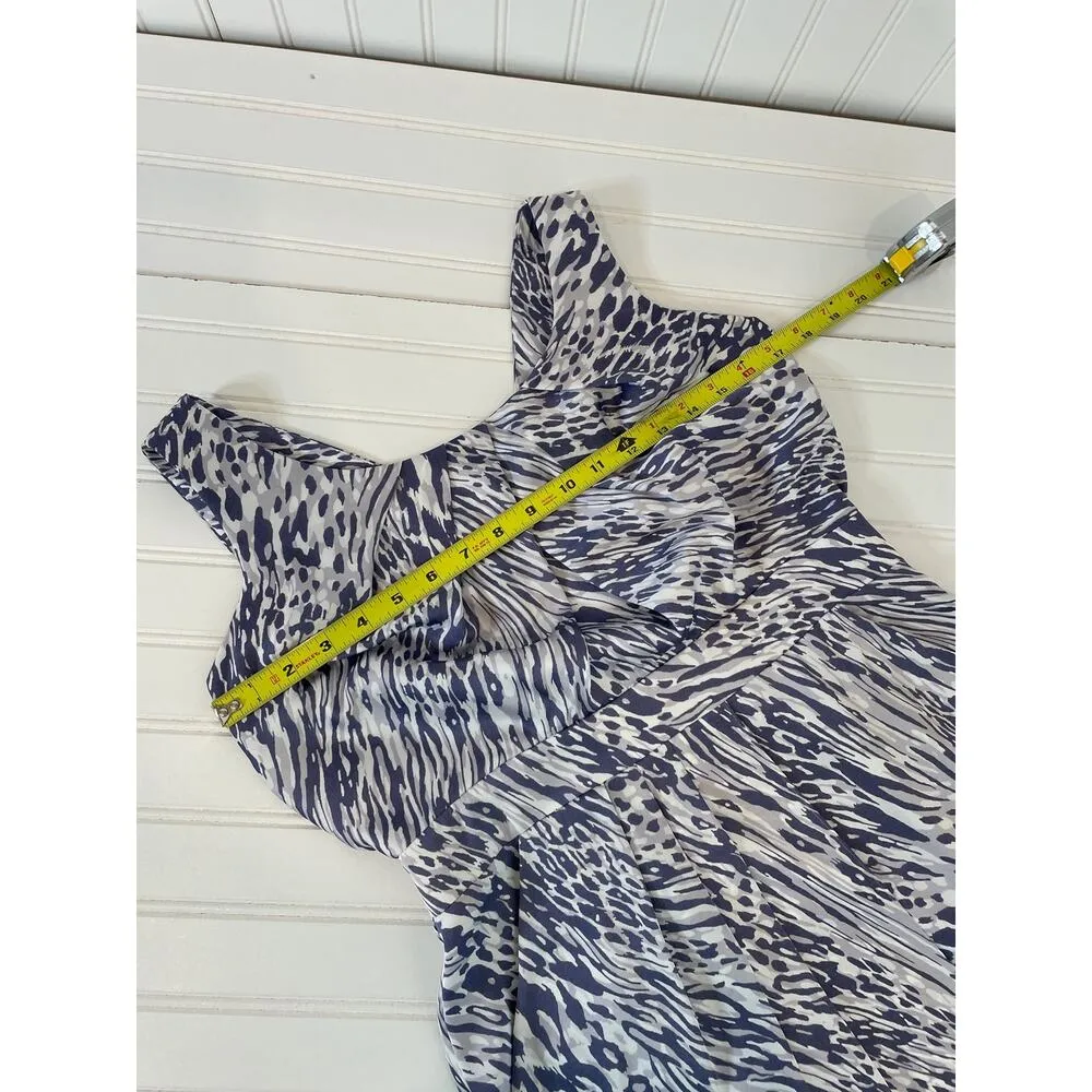 BCBGeneration Animal Print Silky Mini Sheath Dress Blue & White Sleeveless Sze 8 - Image 5