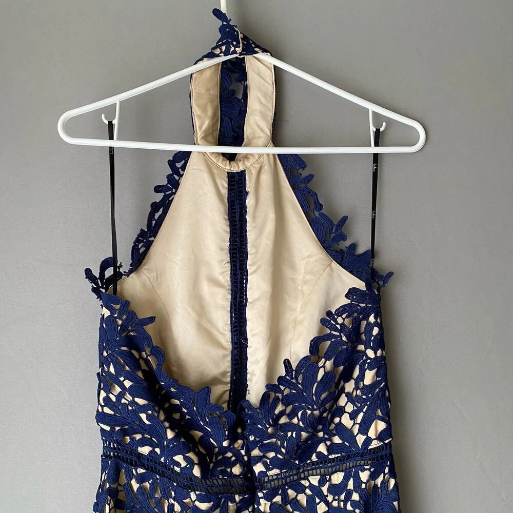 Lulu‘s sz S ‎ navy blue lace halter formal sheath cocktail dress - Image 8