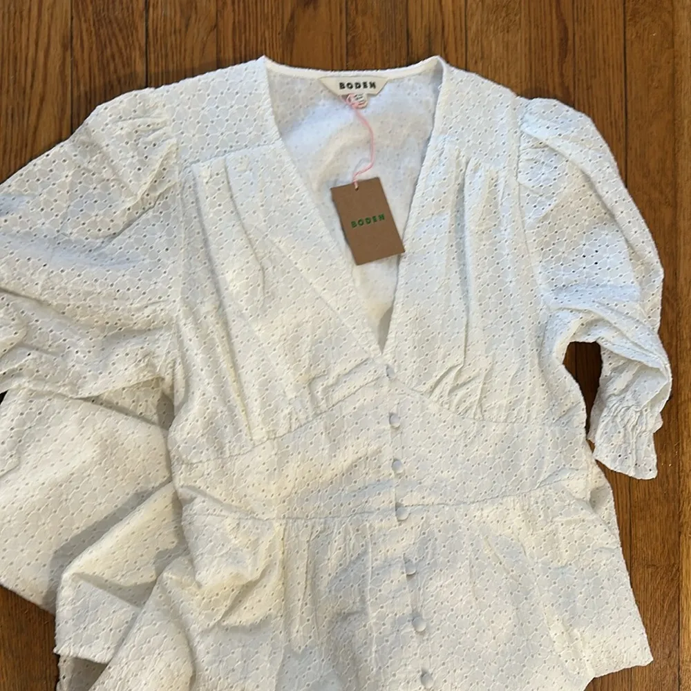 NWT Boden Broderie white eyelet Elegant Midi button tea Dress cottagecore Size 8 - Image 3