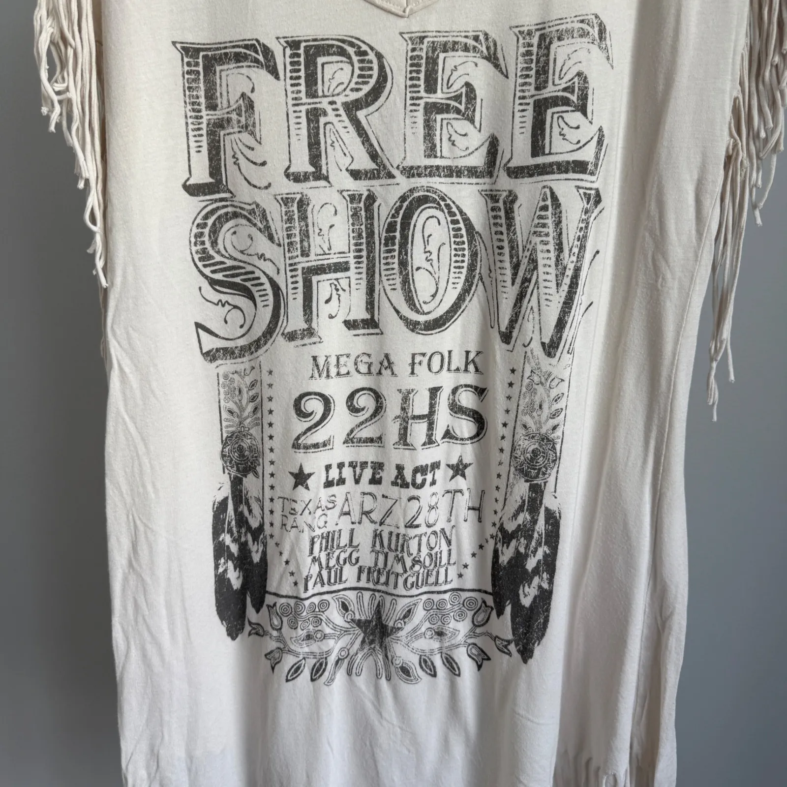 Bershka Womens Large Fringe Tunic Top Free Show Graphic Bohemian Festival‎ - Image 4