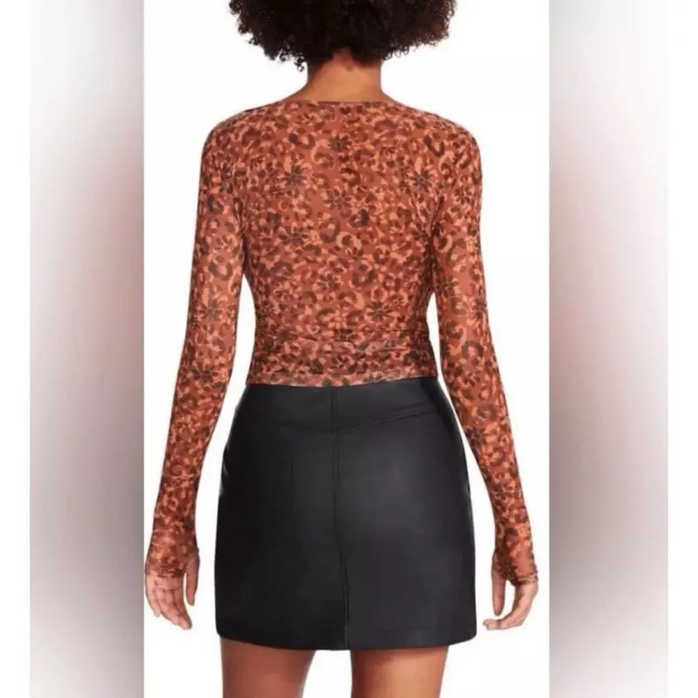 NWT Steve Madden Women’s Hayden Long Sleeve Sheer Brown Square Neck Top - Sz 2X - Image 3