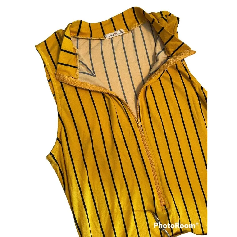 Heart Hips Size L Sleeveless Body Suit One‎ Piece Top Striped High Neck Retro Yellow Size L - Image 3