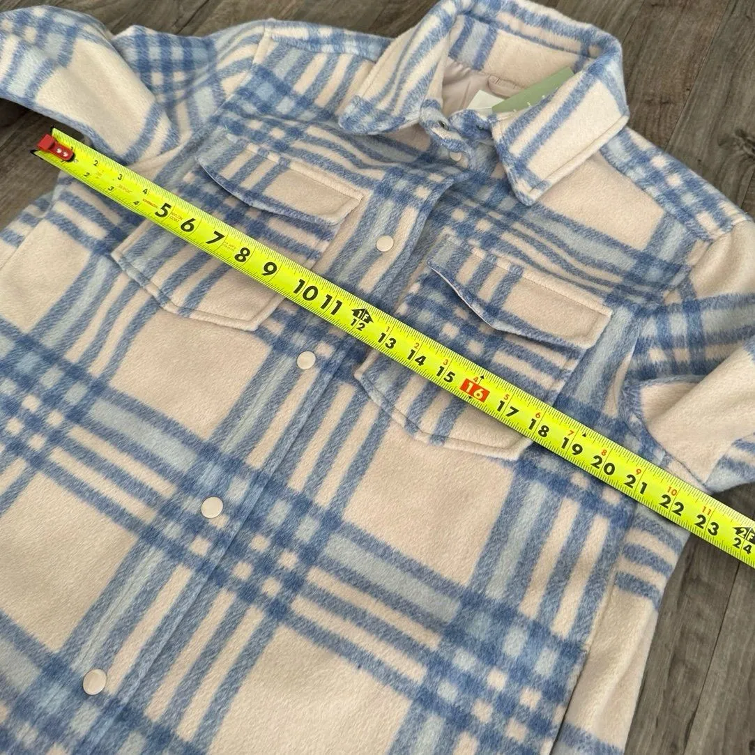 H&M blue and beige plaid button down shacket jacket - Image 5