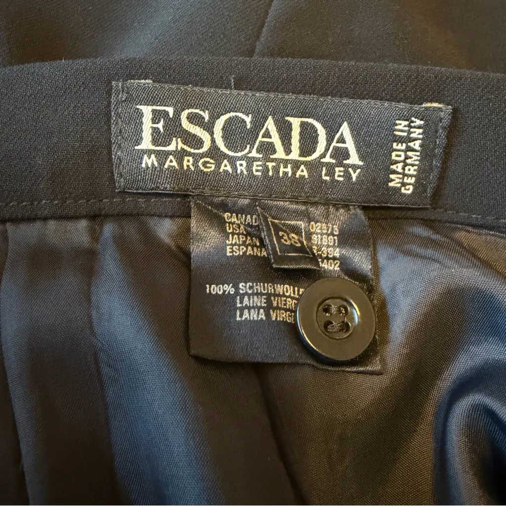 ESCADA Margaretha Ley Vintage faux wrap lightweight wool skirt size 38 (S) Black - Image 2