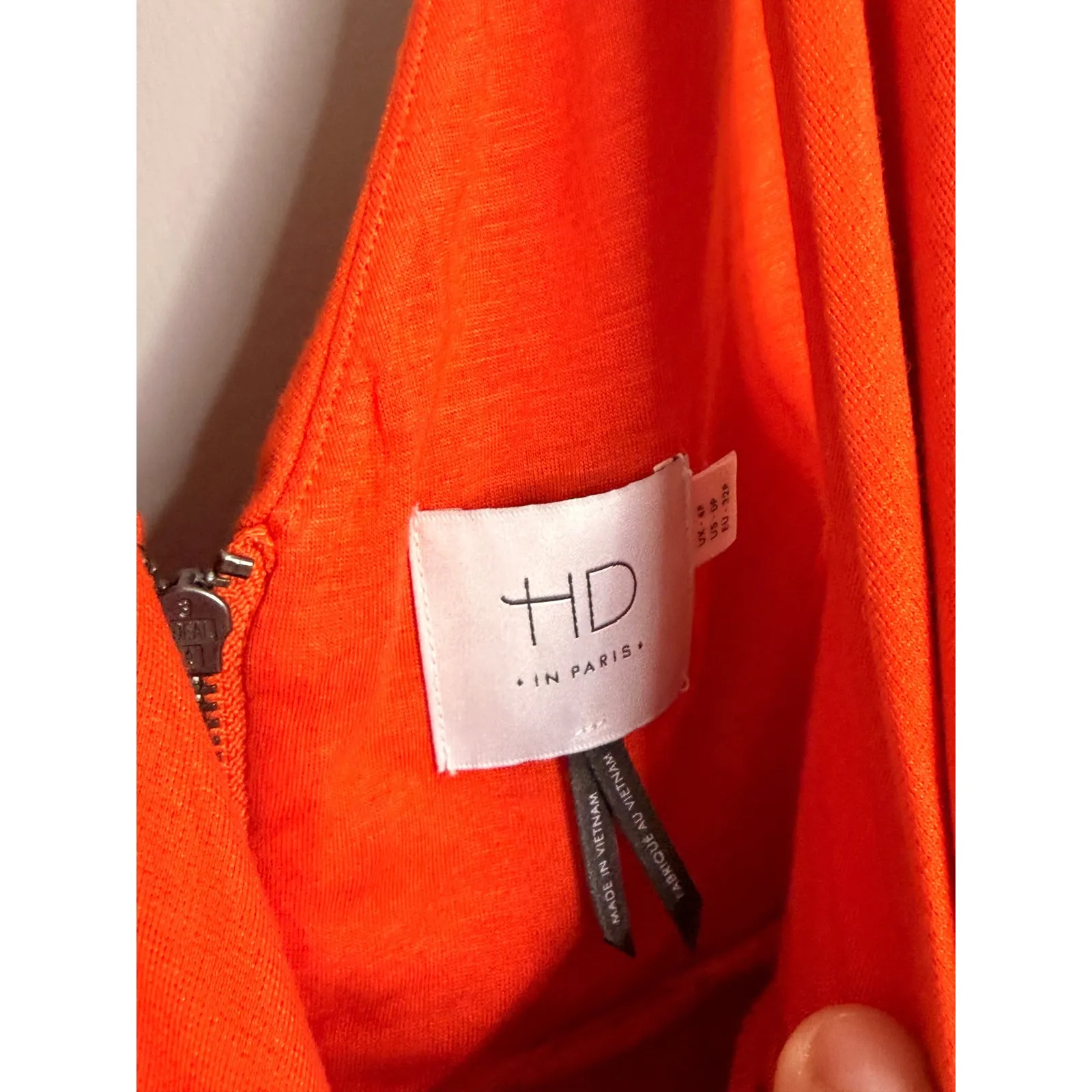 Anthropologie HD in Paris Orange Textured V Neck Midi Dress Sleeveless Zipper - Image 3