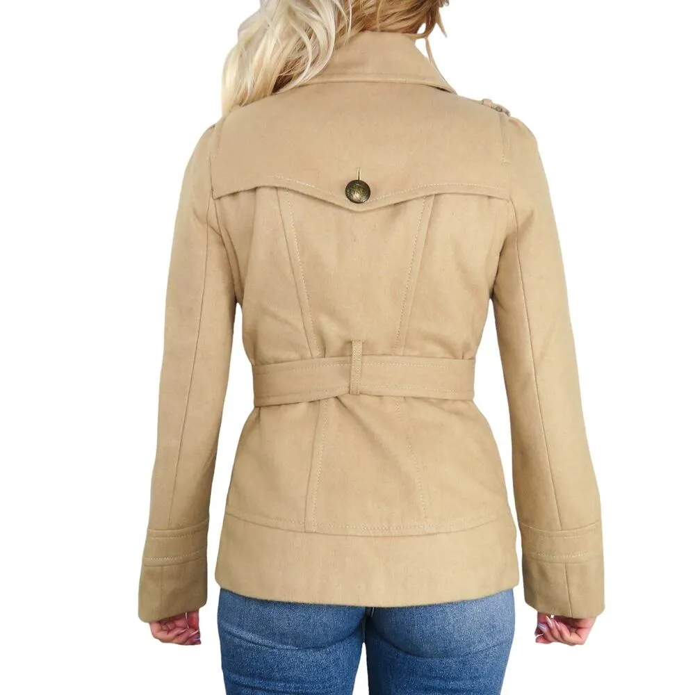 Express Tan Wool Double-Breasted Peacoat Extra Small Winter - Image 3