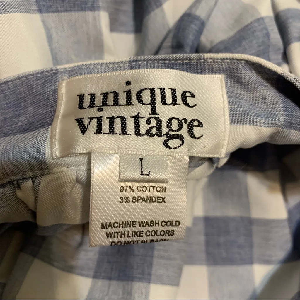 NWOT Unique Vintage 1950s Blue & White Gingham High Waist Swing Skirt Size L - Image 9