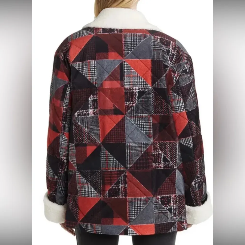 DEREK LAM 10 CROSBY Hayden Quilted Womens Jacket XS Patchwork Faux Fur Coat $795 - Image 3