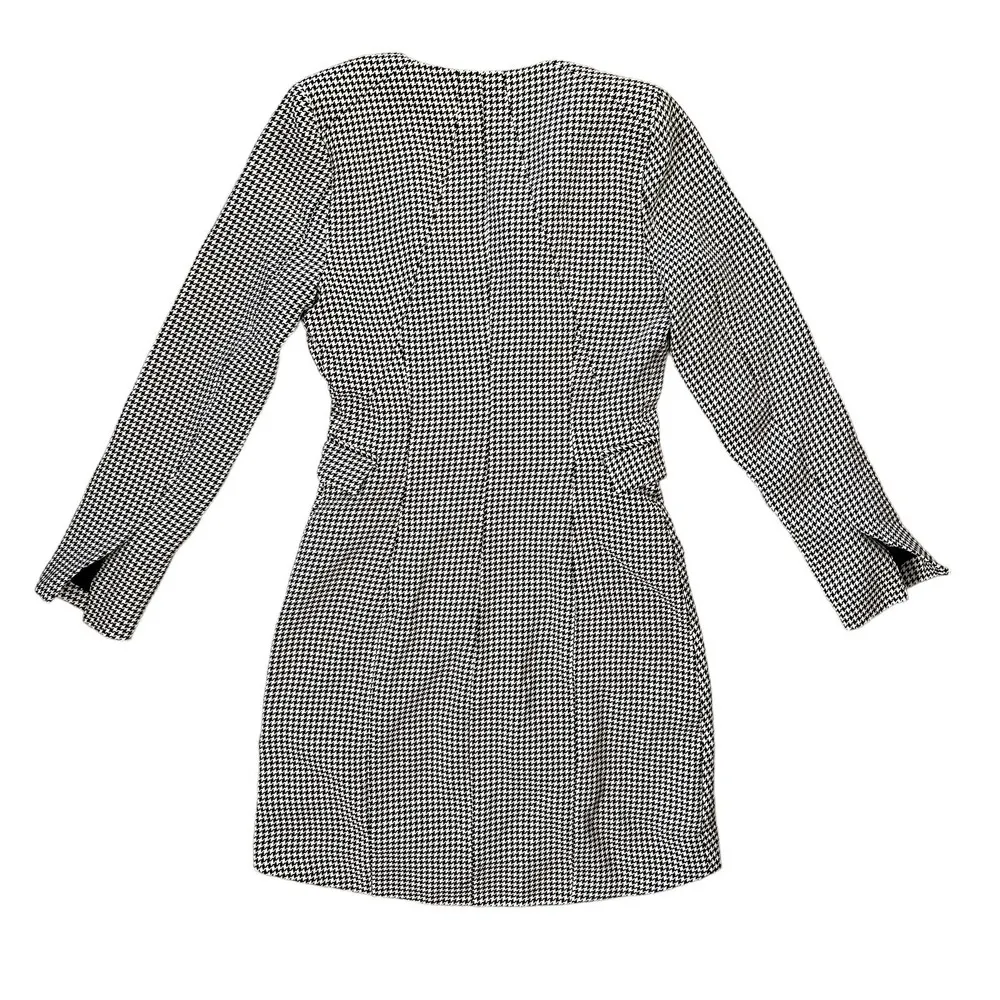 Houndstooth Asymmetrical Pleated Blazer-Style Wrap Mini Dress - Image 3