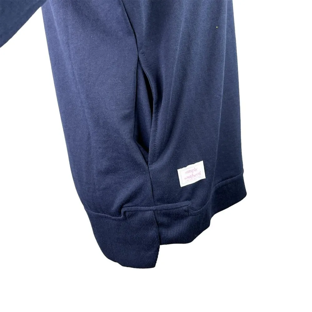 Simply Southern Weekend Sparkle Pullover Pockets Navy Pink Small New - Image 9