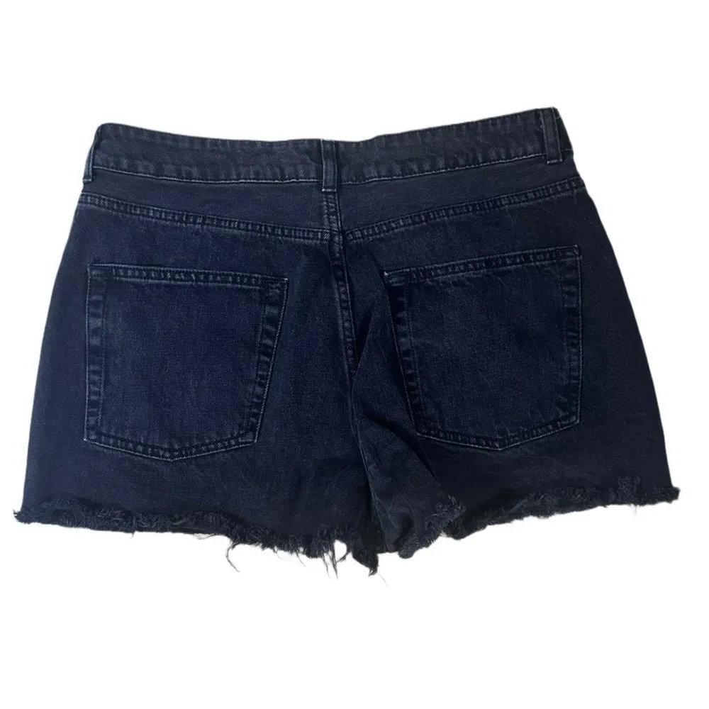 Topshop Moto Mom Cut Off Denim Shorts Black Womens Size 14 High Waist Jean - Image 2