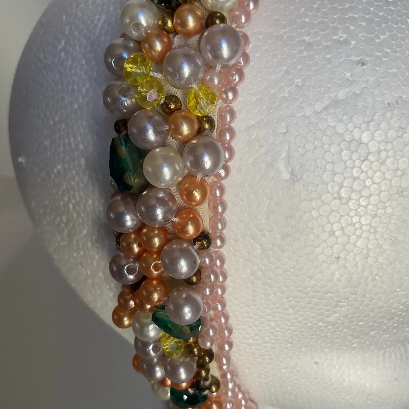 Handmade Beaded Pearl Headband Colorful Crystal Diadema Bridal, Party NWT Pink - Image 7
