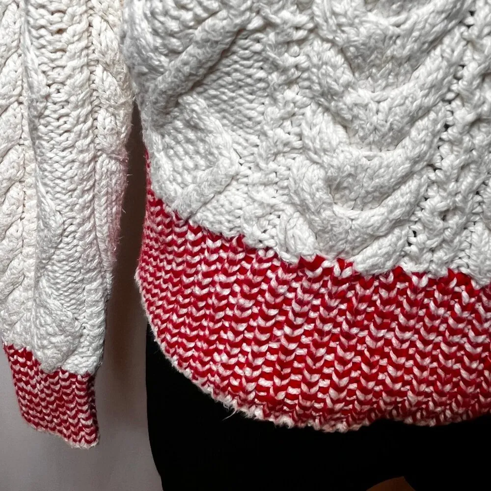 VTG 80s V Neck Collared Academia Collegiate Cable Knit Sweater S Varsity Tennis Red - Image 3