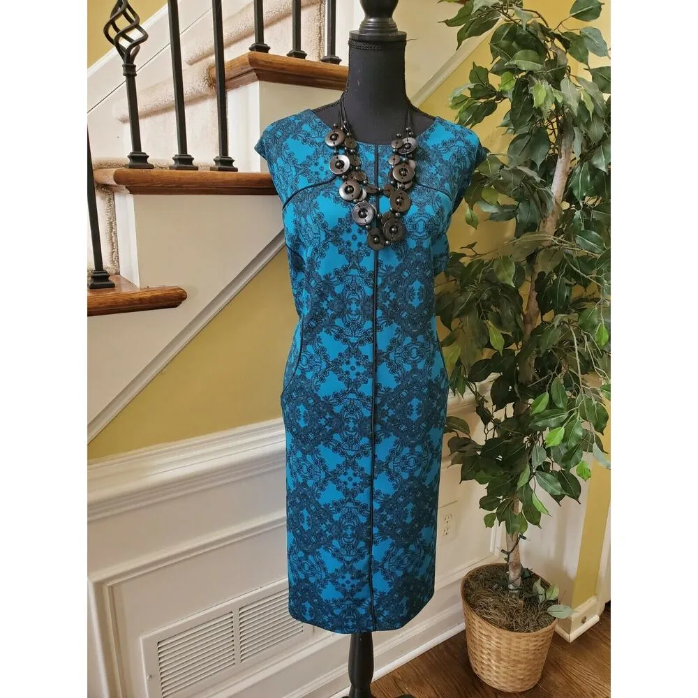 Worthington Womans Black Blue Floral STRETCH Fit & Flare Dress Size 3X - Image 9