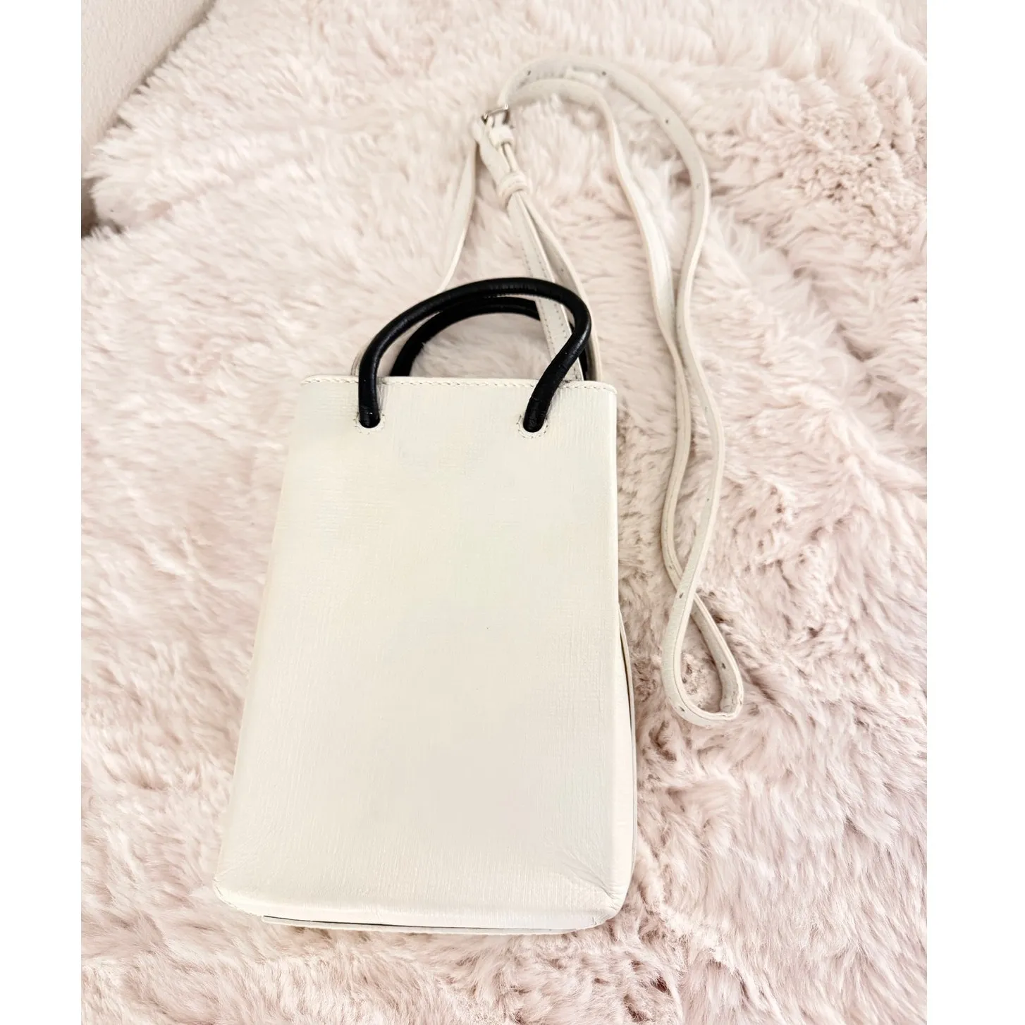 BALENCIAGA Shoulder Bag Phone Holder 593826 Crossbody Calfskin‎ White Runway - Image 6