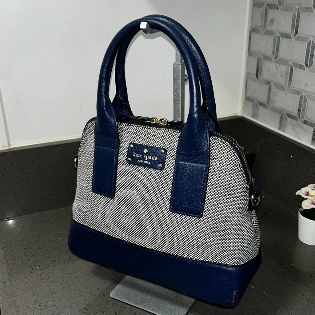 Kate Spade Navy and White Tweed Satchel - Image 4