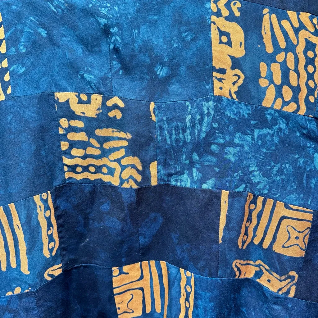 Vintage Neiman Marcus Kimono Jacket Batik Patchwork Coin Button Boho Artwork - Image 5