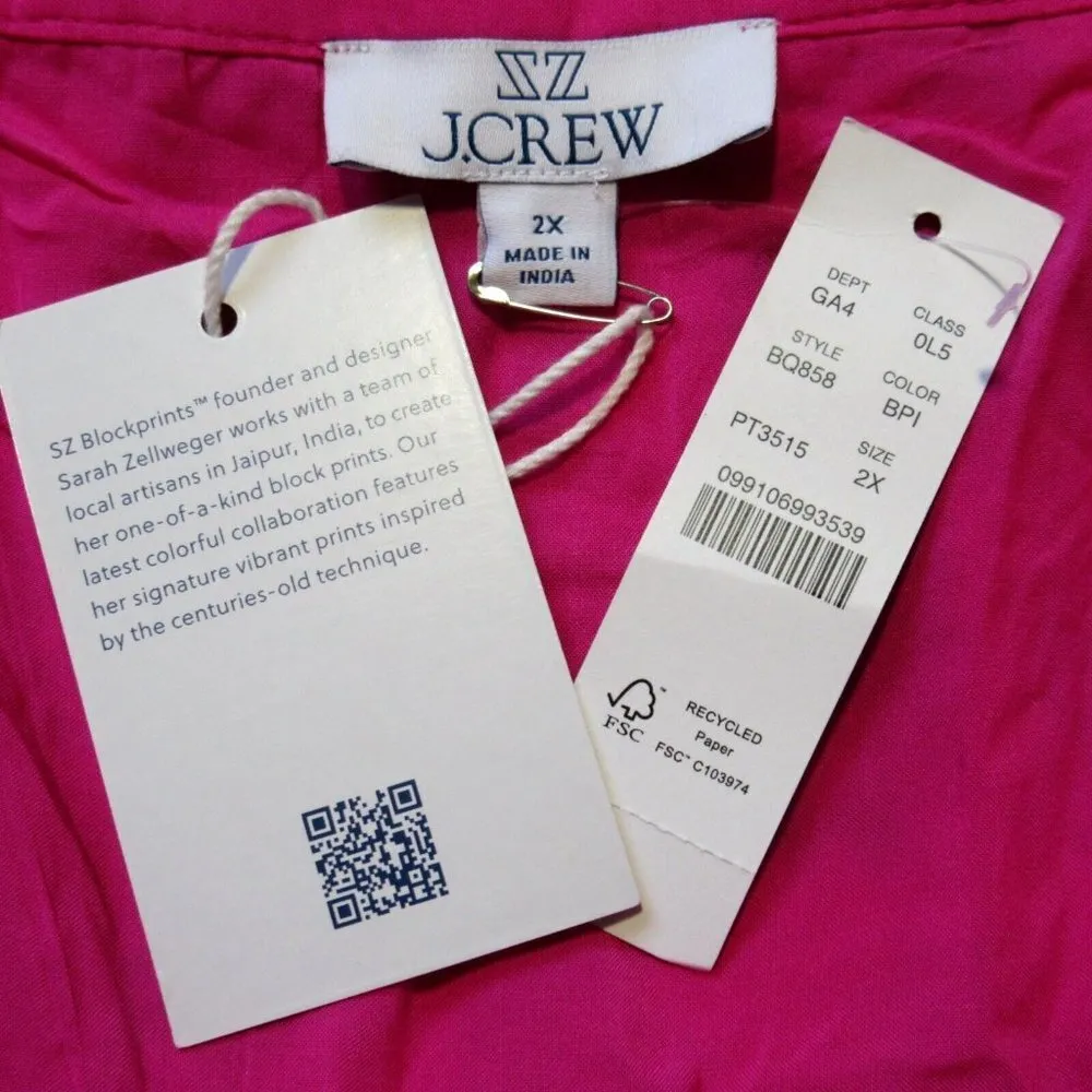 NWT SZ Blockprints J.Crew Tie-front Tiered Maxi in Bright Pink Paisley Dress 2X - Image 5