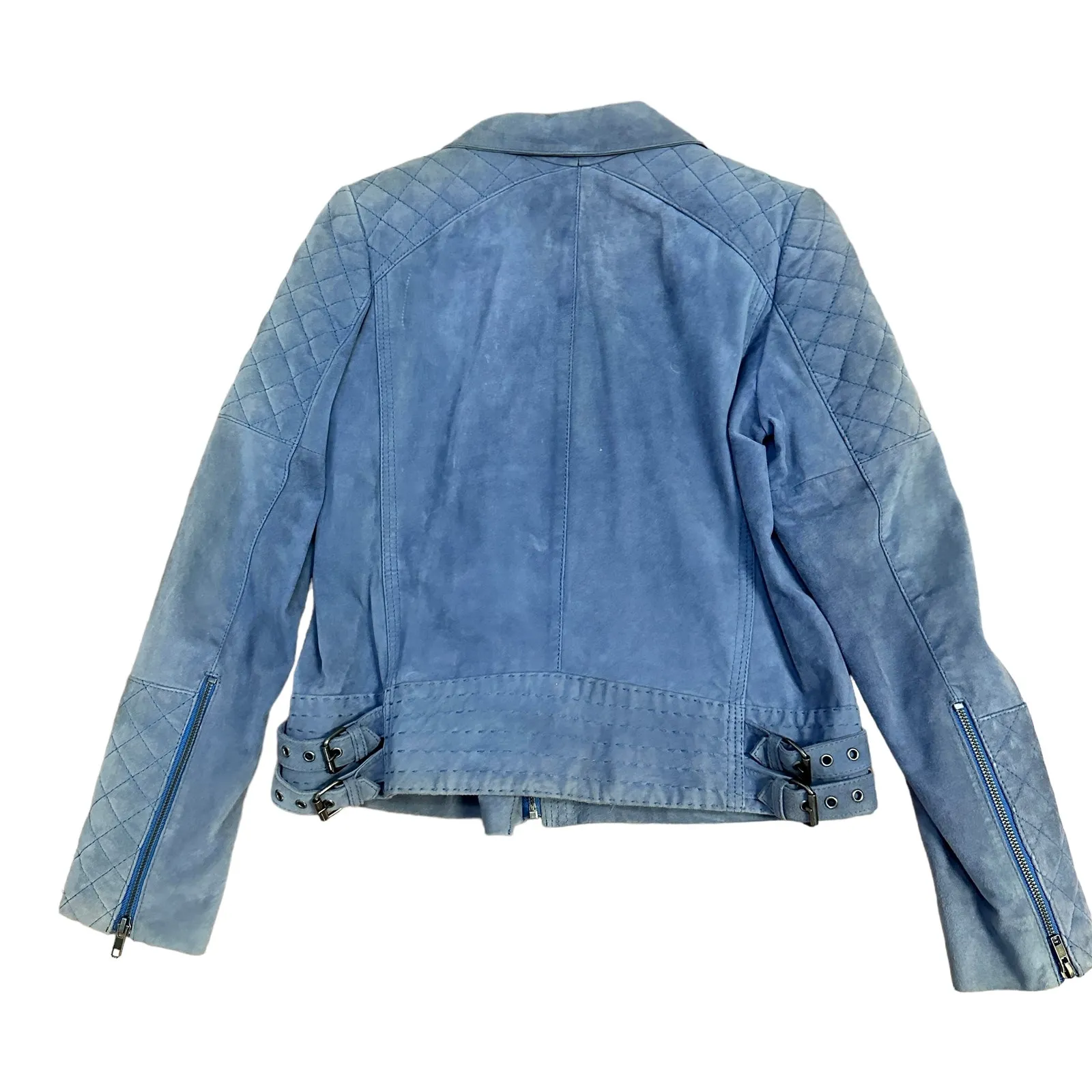 Gerard Darel Quilted Suede Moto Jacket Periwinkle Blue - Image 2