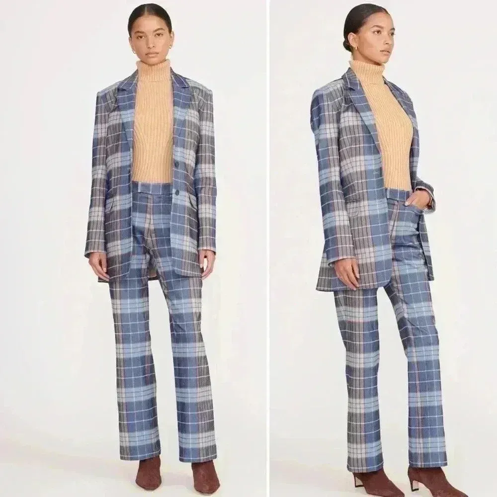 NWT - STAUD Pirouette French Blue plaid Pant Trousers Size XS - Image 3