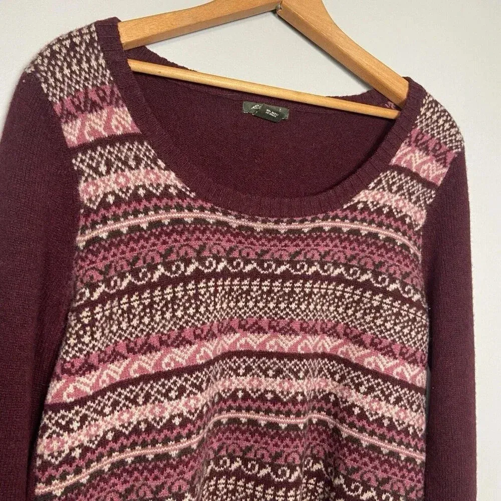 Eddie‎ Bauer Women's Wool Sweater Burgundy Fair Isle Nordic Size M Y2K Preppy - Image 2