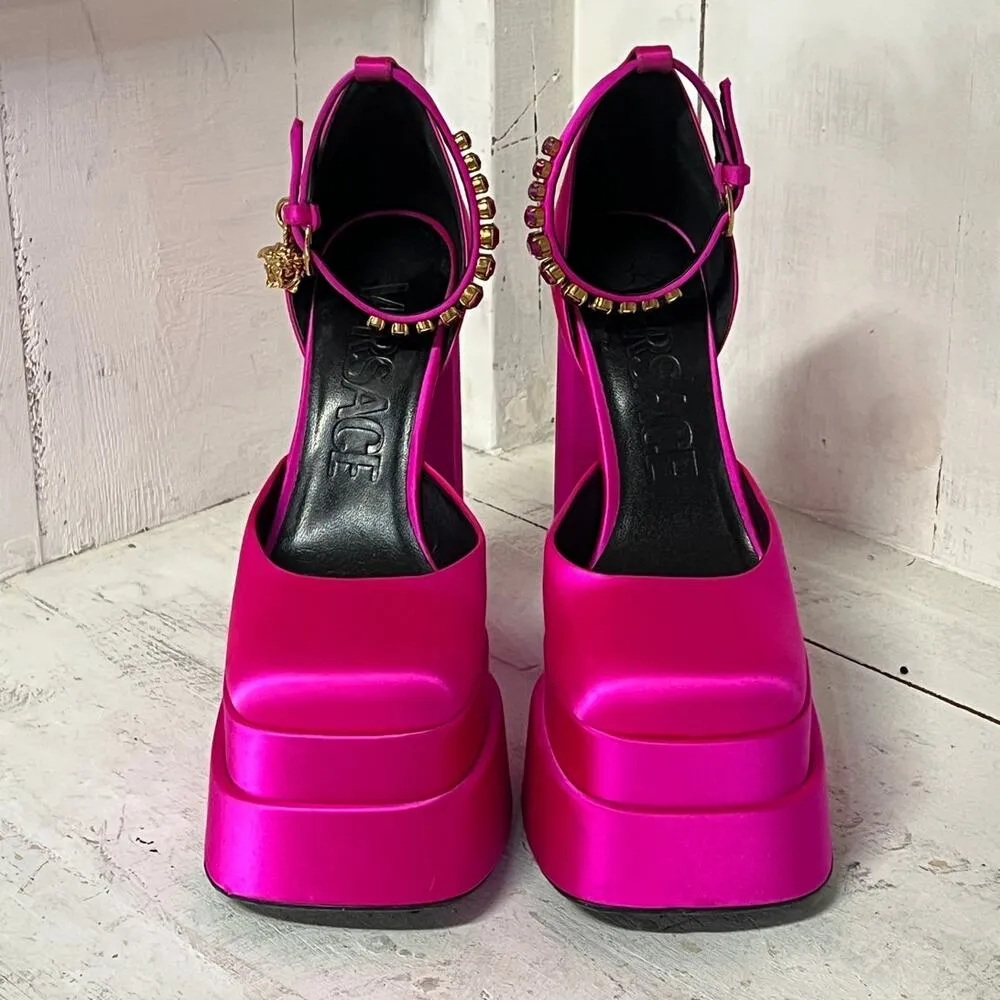 Versace Medusa Aevitas 160mm Charm Ankle Strap Platform Pumps Hot Pink 39 / 8.5 - Image 3
