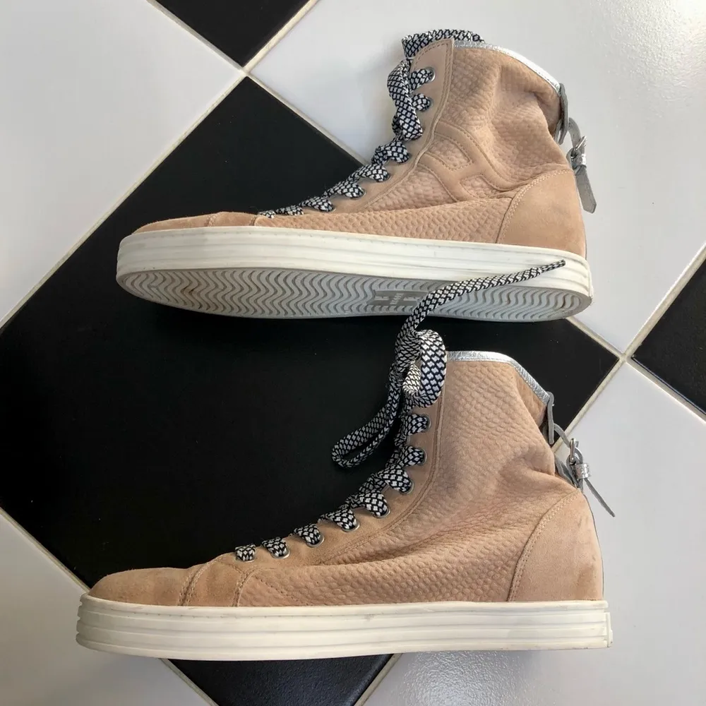 Hogan High Top Sneakers Rebel Tan Suede Snakeskin Polka Dot Laces Neutral 37.5 Size 7.5 - Image 6